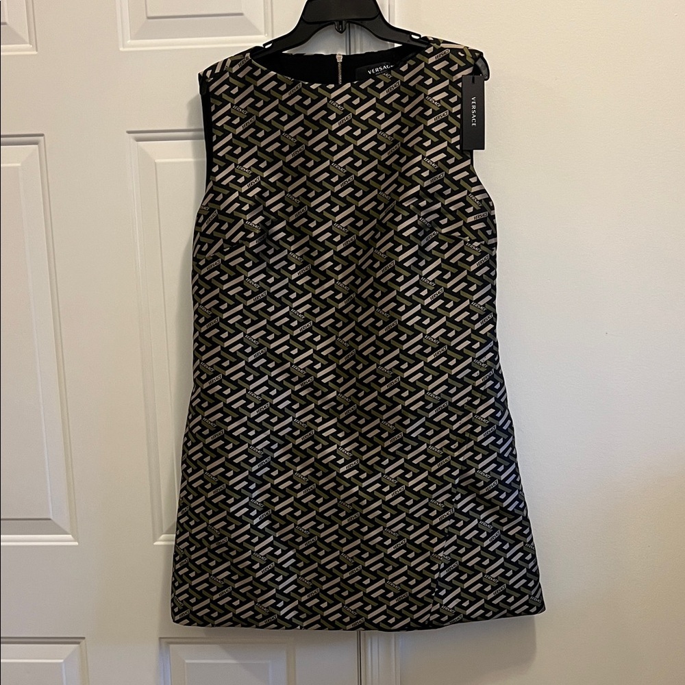 VERSACE BLACK GoLD OLIVE MINI DRESS SIZE 12 NWT